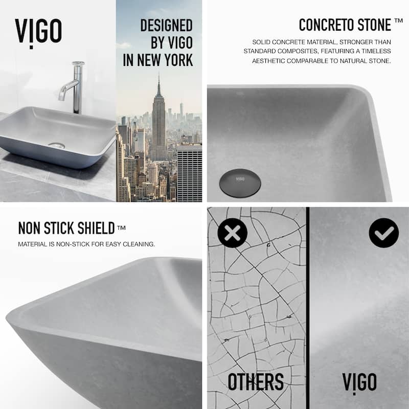 VIGO Duomo 18"L x 13"W Concrete Vessel Sink and Cass 12"H Faucet Set
