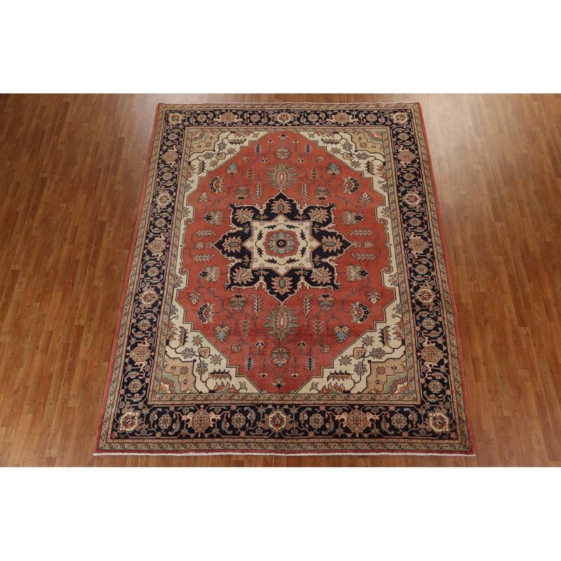 Vegetable Dye Heriz Serapi Persian Area Rug Hand-knotted Wool Carpet - 9'0" x 11'3"