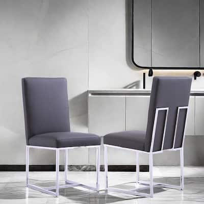 Modern Gray PU Leather Dining Chairs with Chrome Metal Legs