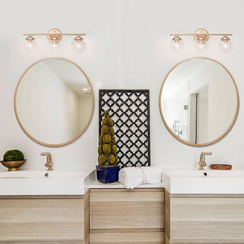 Bela Modern 3-Light Gold Globe Glass Bathroom Vanity Light Dimmable Wall Sconce