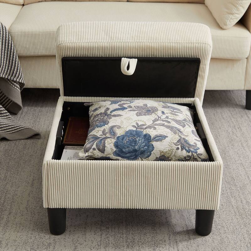 101" Corduroy U Shaped Sectional Sofa with Storage Ottoman