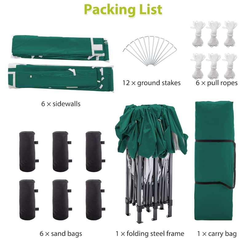 10 ft. x 20 ft. Pop Up Canopy Outdoor Portable Party Wedding Tent with 6 Removable Sidewalls and Carry Bag + 6pcs Weight Bag