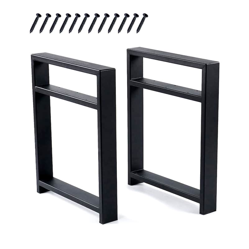 Black Metal Twin Layers Bench Legs DIY Furniture Legs Rectangle Legs - 19.3" x 15.6" x 2.4" - 19.3" x 15.6" x 2.4"