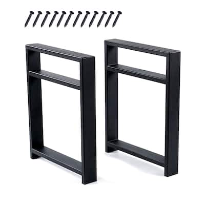 Black Metal Twin Layers Bench Legs DIY Furniture Legs Rectangle Legs - 19.3" x 15.6" x 2.4"