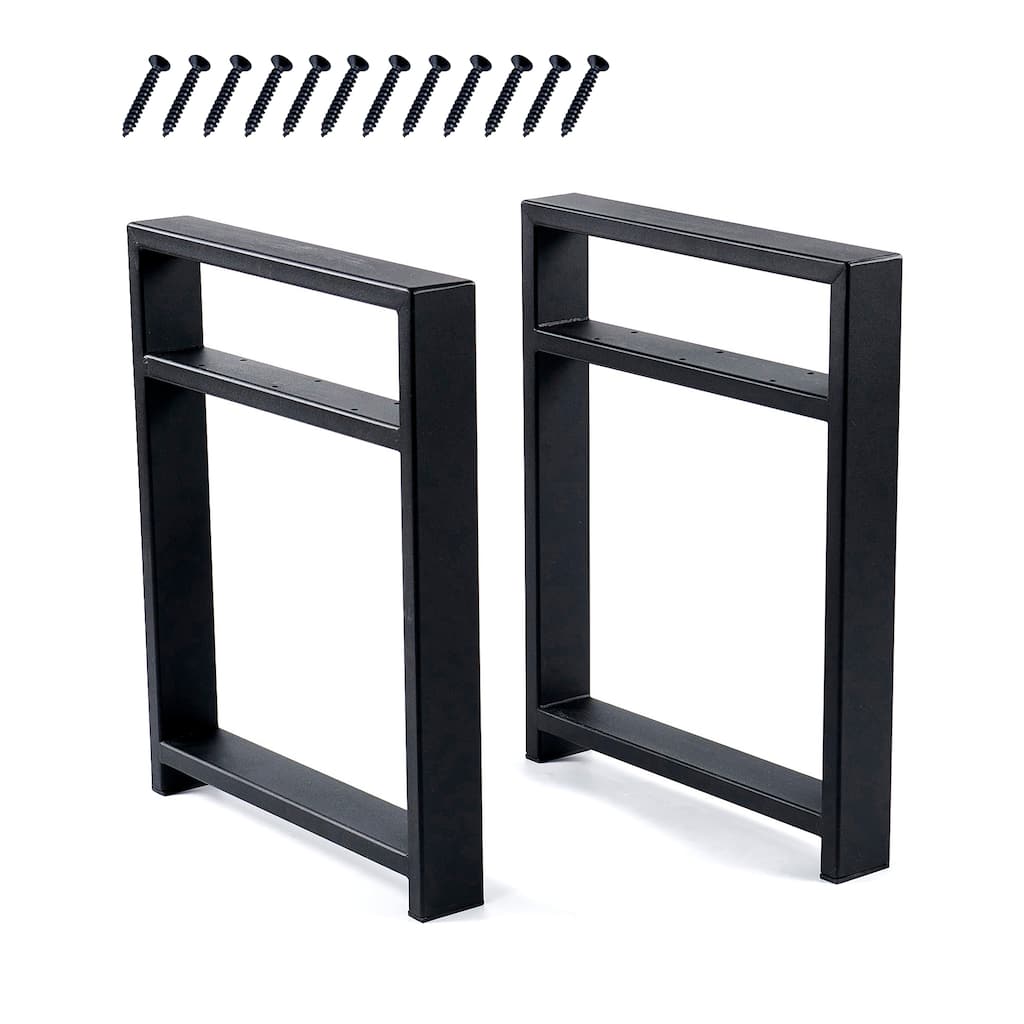 Black Metal Twin Layers Bench Legs DIY Furniture Legs Rectangle Legs - 19.3" x 15.6" x 2.4"