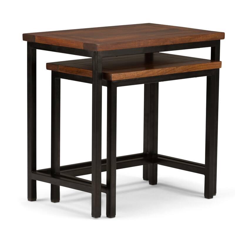 WYNDENHALL Rhonda SOLID MANGO WOOD and Metal 25 inch Wide Rectangle Industrial Nesting 2 Pc Side Table, Fully Assembled
