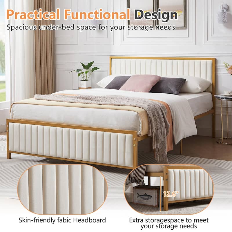 Javlergo Bed Frames with Upholstered Tufted Headboard and Footboard Heavy Duty Steel Slats Platform No Box Spring Needed