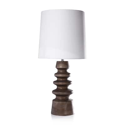 Bora Bora 35" Tabletop Wood Lamp with Linen Shade