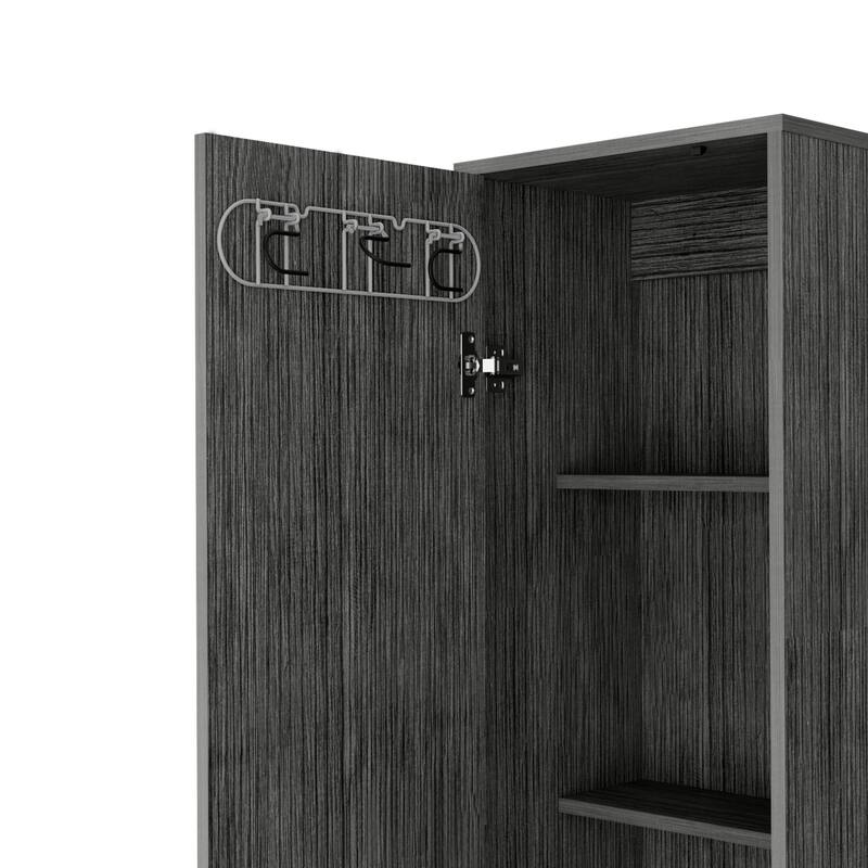 Lawen Tall Storage Cabinet, Single Door, 3 Broom Hangers