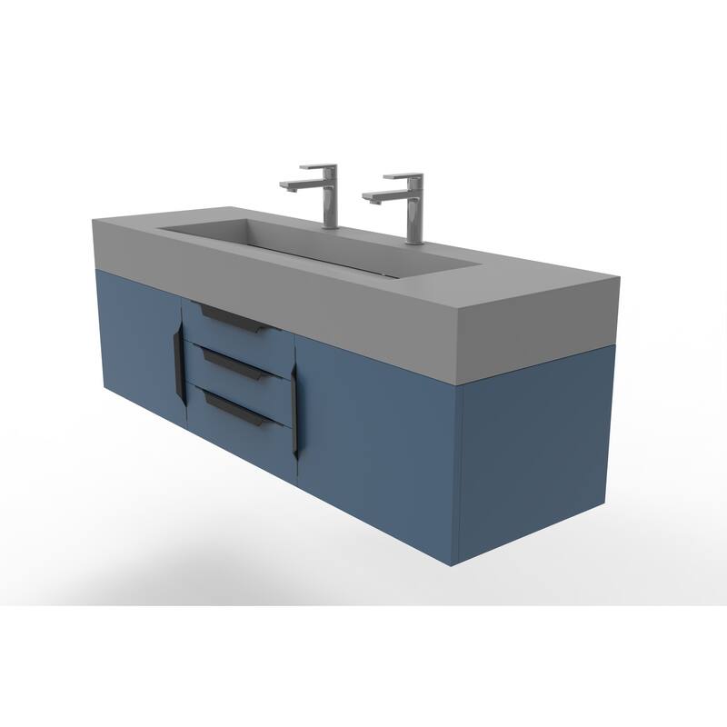 Nile 60" Wall Mounted Bathroom Vanity Set with Gray Solid Surface Top