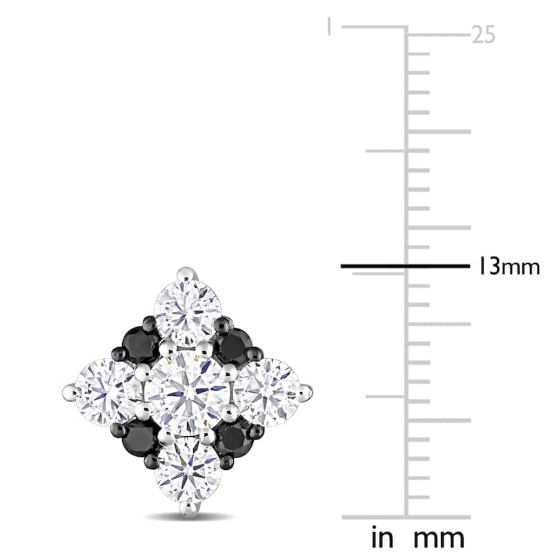 Miadora 2ct DEW Moissanite & 1/3ct TDW Black Diamond Halo Stud Earrings in 10k White Gold - 13 mm x 13.1 mm x 4.3 mm