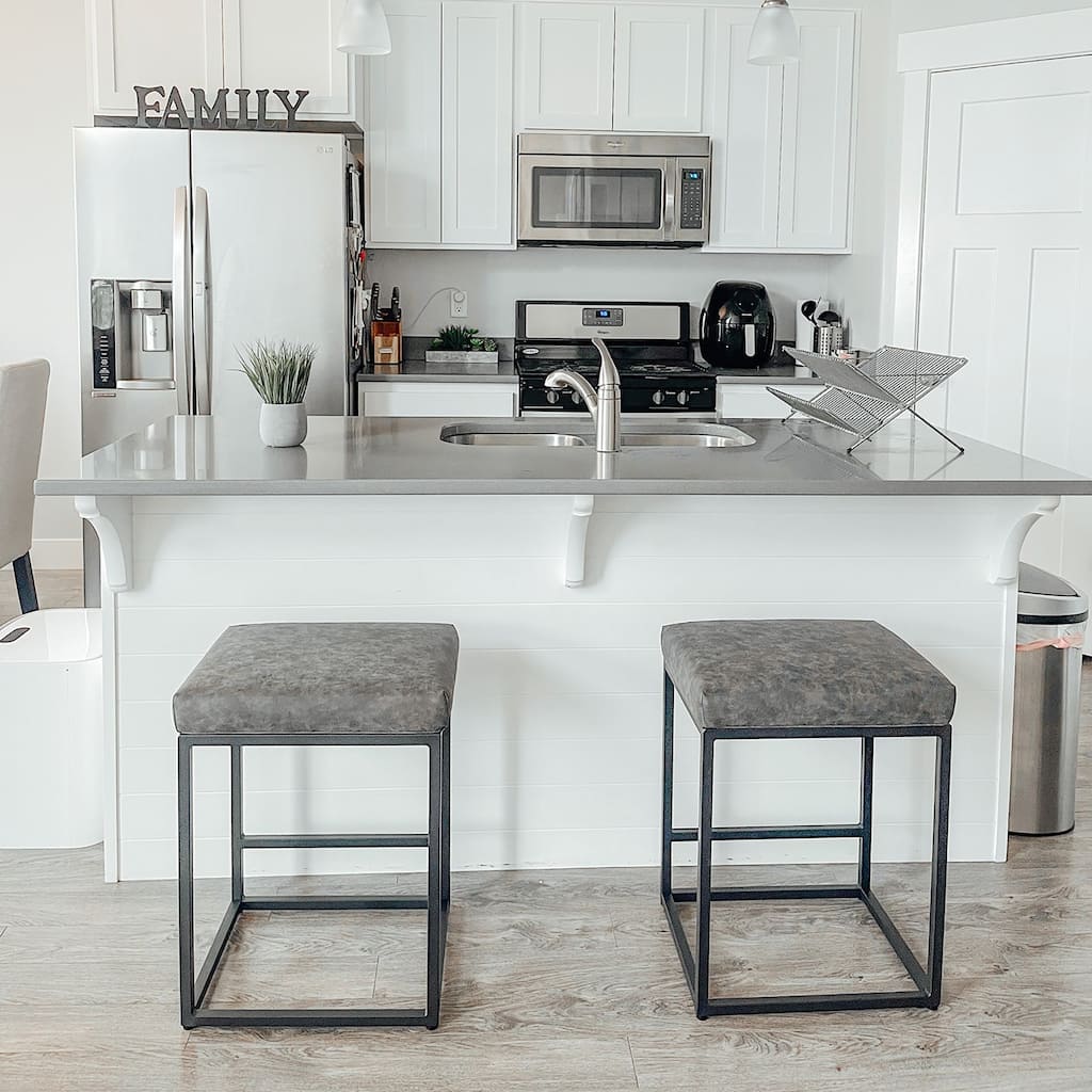 PHI VILLA 24'' Square PU Leather Bar Stool with Sturdy Metal Frame, Set of 2