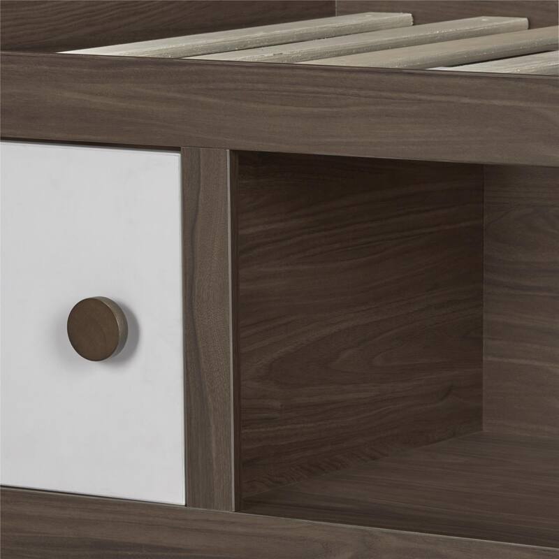 Roomfitters Sierra Ridge Terra Twin Size Daybed with Storage Drawers, Two-Tone Walnut and White Finish