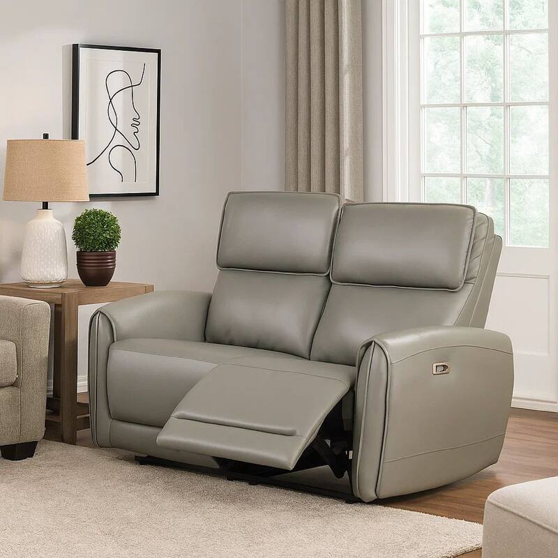 Sily Power Reclining Loveseat, Gray Faux Leather, 57 Inch, USB Ports