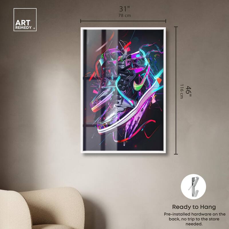 Neon Ribbons Sneakers Shadowbox by Art Remedy