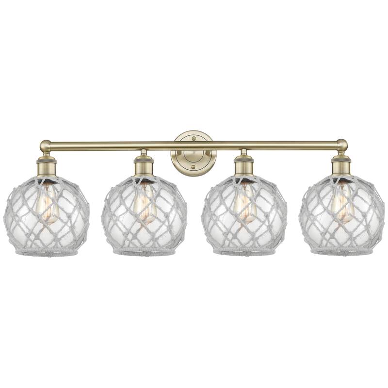 Innovations Lighting Endless Possibilities Edison - Farmhouse Rope - 4 Light 35" Bath Vanity Light - Antique Brass/Clear Glass with White Rope