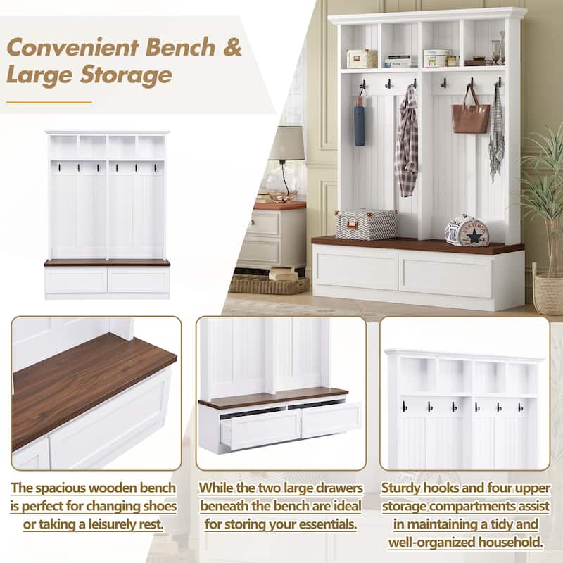 Farmhouse 4-in-1 Hall Tree with Wood Grain Bench