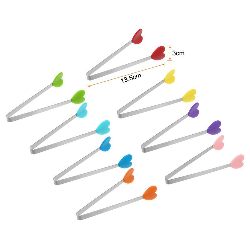 Mini Food Tongs Hand Shape Stainless Steel with Silicon Tips 8 Colors - 13.5cm