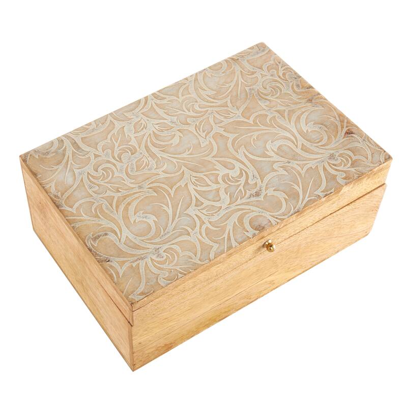 Brown Mango Wood Handmade Storage Scroll Box with Gold Accents (Set of 3)