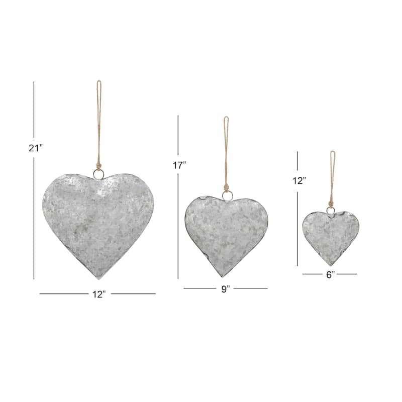 Metal Heart Tibetan Inspired Decorative Bells with Jute Hanging Rope - Set of 3 Red, Silver or Gold - Roche River Decor