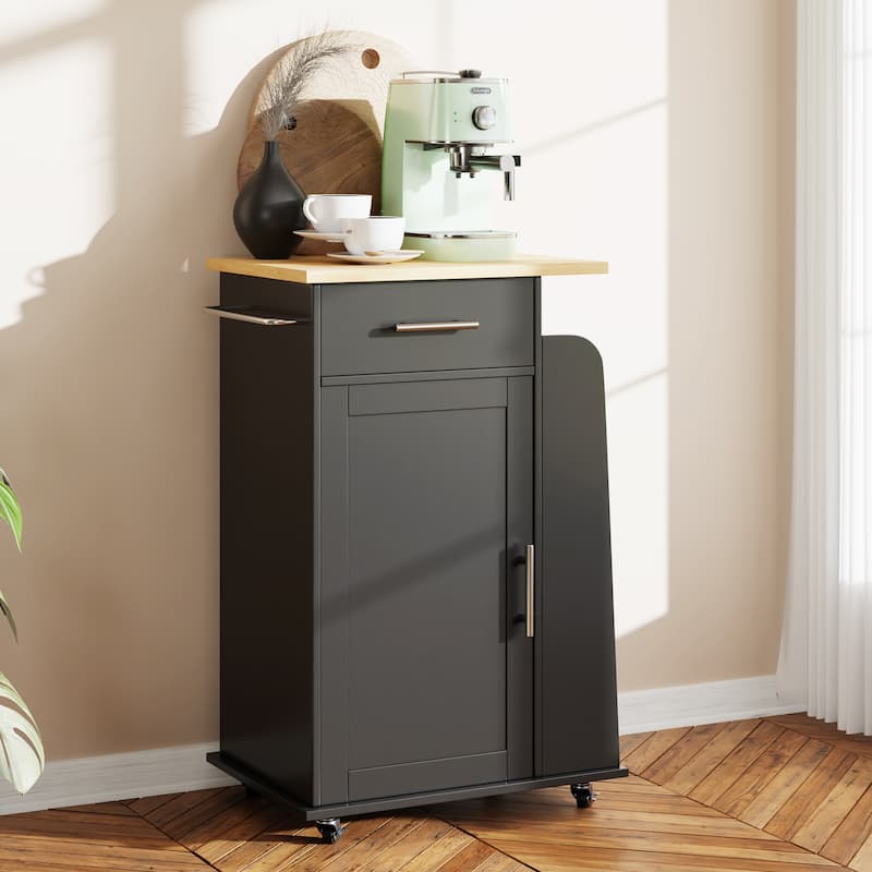 Futzca Storage Kitchen Island Cart - N/A - Black/1 Drawer + 1 Cabinet