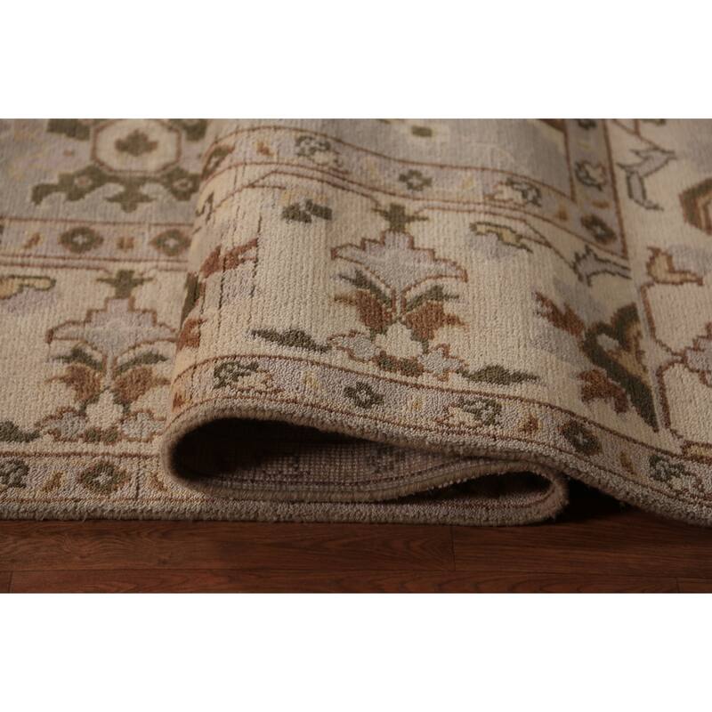 Earth Tone Oushak Indian Area Rug Hand-Knotted Floral Wool Carpet - 9'0"x 11'10"