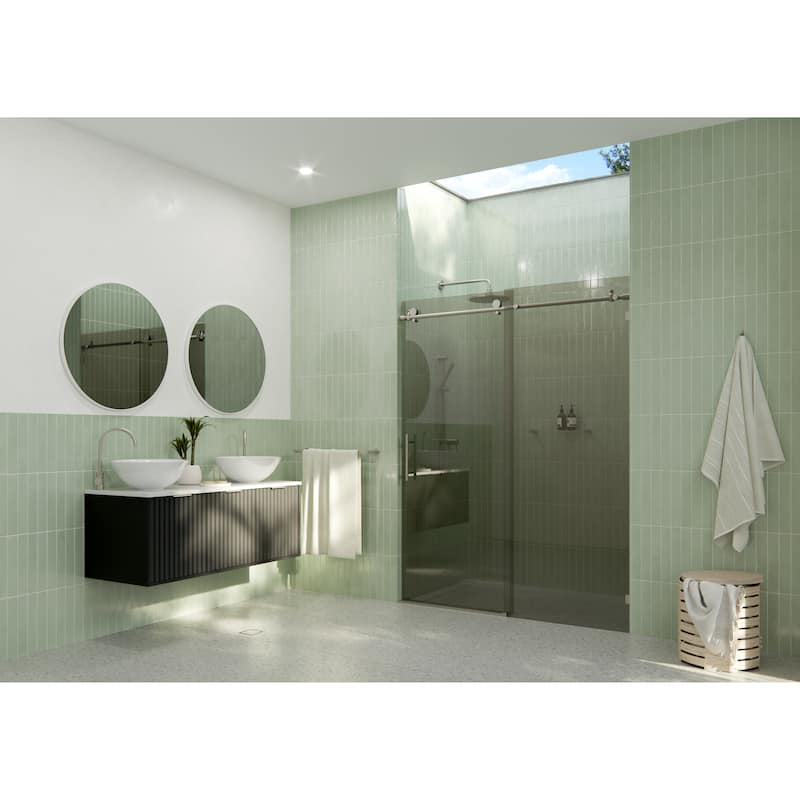Equinox 60 in. x 78 in. Fully Frameless Glass Sliding Shower Doors with Gray Tint - Brushed Nickel