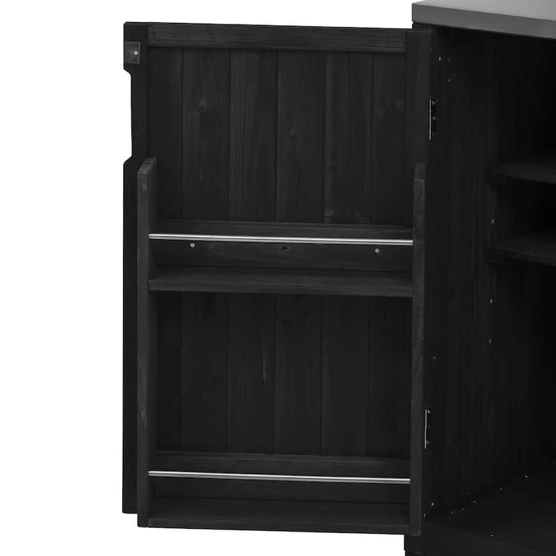 Outdoor Kitchen Island Grill Cart for Big Green Egg Grills with Stainless Steel Top and Storage Racks
