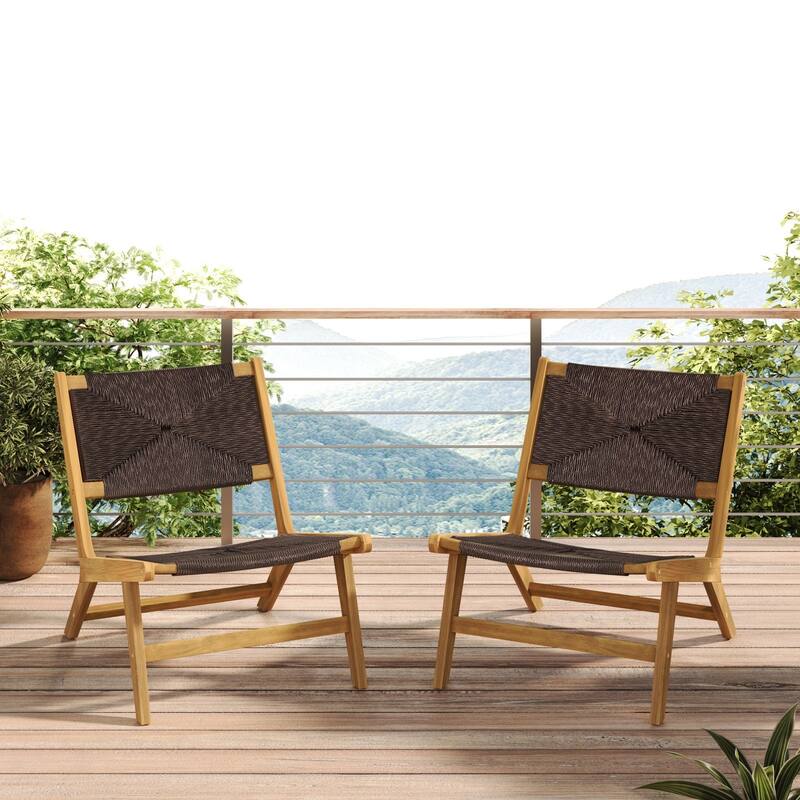 2-Piece Outdoor Chair Set, Acacia Wood Outdoor Chair, Teak Frame Lounge Chair