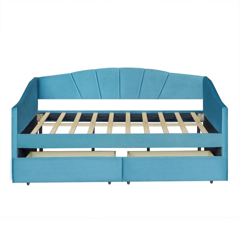 Upholstered Twin Size Daybed with Two Drawers, Solid Wood Kids Daybed Frame Velvet Sofa Bed for Bedroom Living Room Guest Room