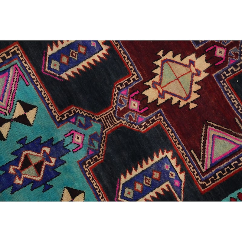 Hand Knotted Oriental 100% Wool Carpet Traditional Tribal Navy Blue & Blues Ardebil Runner Rug - 10' 0'' X 3' 2''