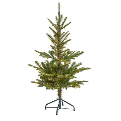 4' Layered Washington Spruce Christmas Tree with 100 Lights - Green