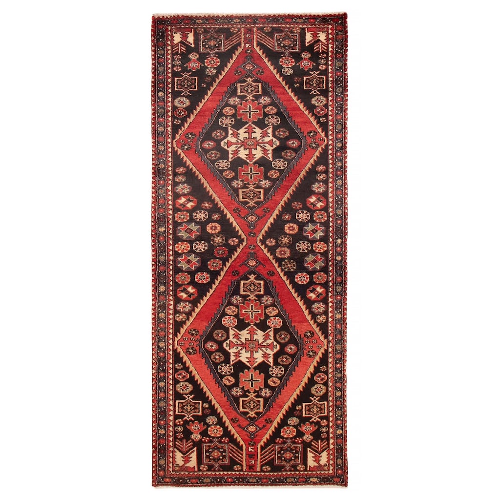 ECARPETGALLERY Hand-knotted Anadol Black, Red Wool Rug - 3'7 x 8'11