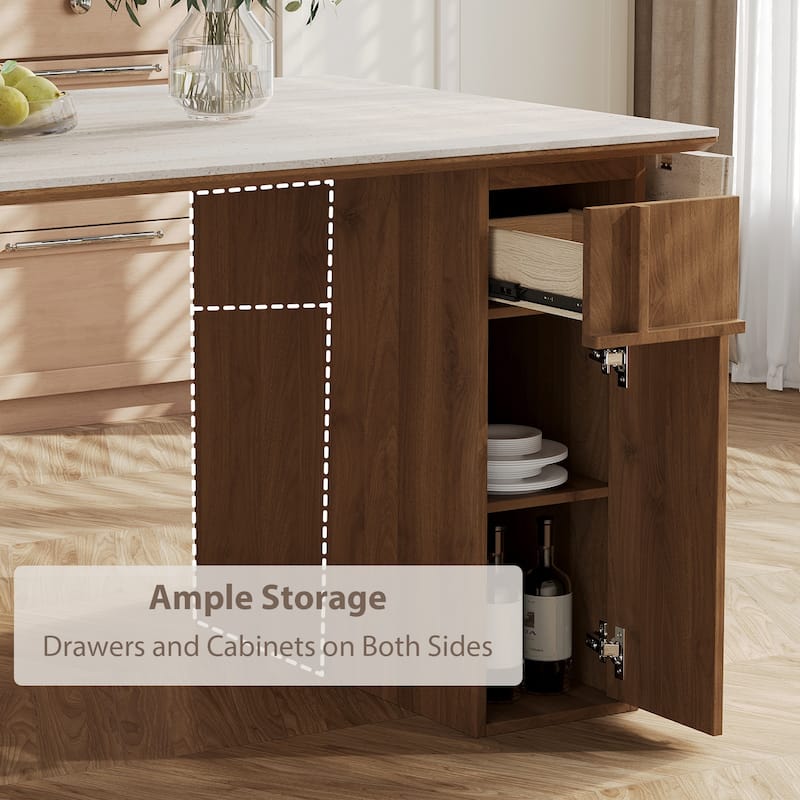 71" Extendable Oval Dining Table For 4-6, Modern Kitchen Table With Travertine Sintered Stone Top & Storages, Beige