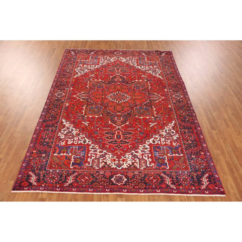 Hand Knotted Oriental 100% Wool Carpet Traditional Medallion Red Heriz Area Rug - 11' 0'' X 7' 9''