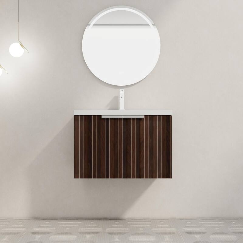 Bathroom Vanity With Sink In 24/30/36 Inch, Floating Bathroom Vanity With Soft Close Door - 29.5"W x 18.1"D - Silver-Black Stripe