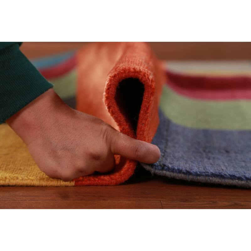 Hand Knotted Oriental 100% Wool Carpet Modern Geometric Multi-Colored Gabbeh Area Rug - 8' 1'' X 5' 1''