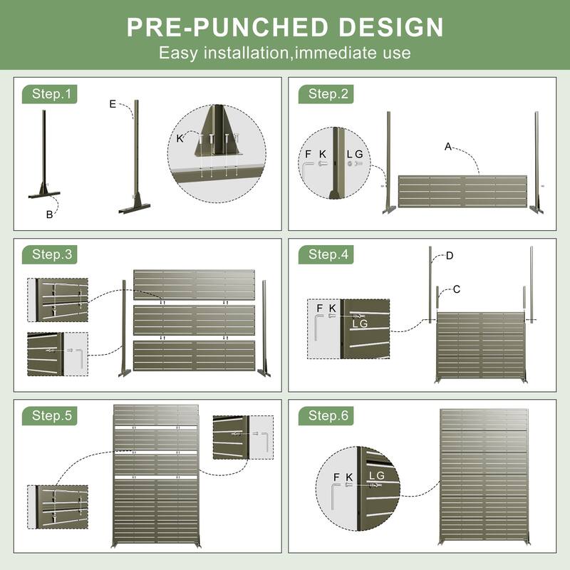 Dovelina 6ft.Outdoor Freestanding Metal Privacy Screen Decorative Garden Fence - 72"x47"