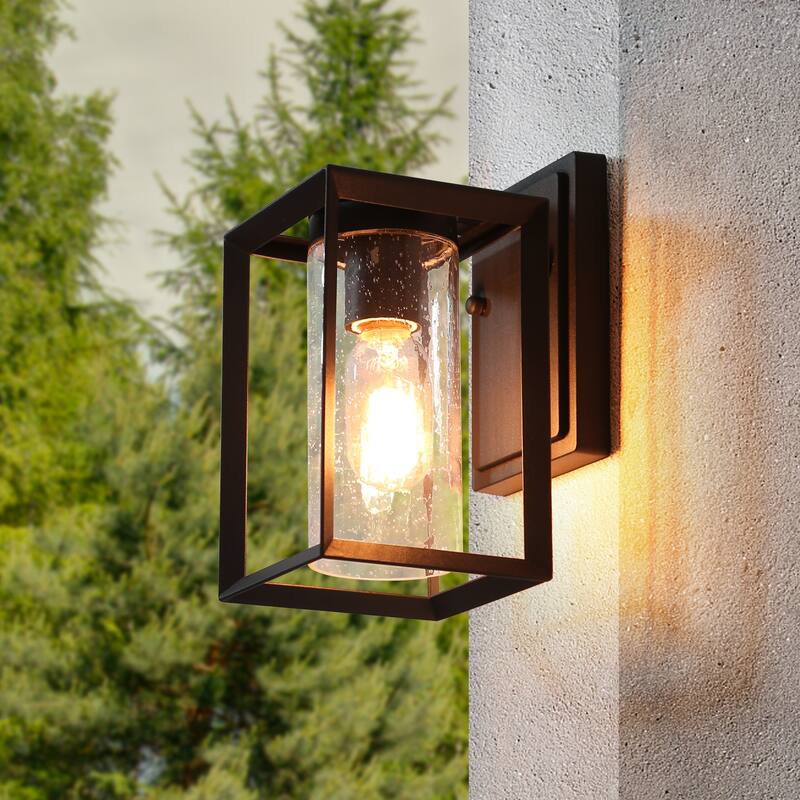 Modern Black Outdoor Lantern Cubic Wall Sconce, 1-Light Modern Wall Lantern Sconce - L 5"x W 6.5"x H 9"