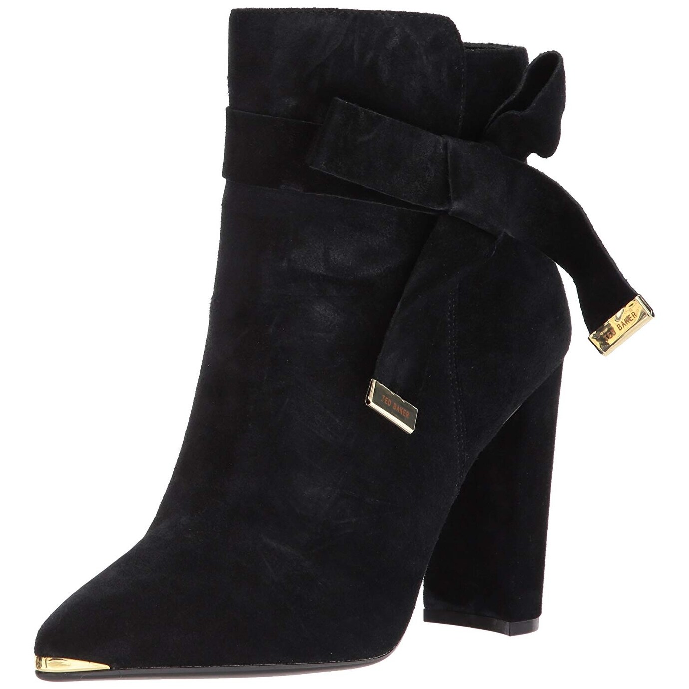 ted baker black suede heeled ankle boots with bow