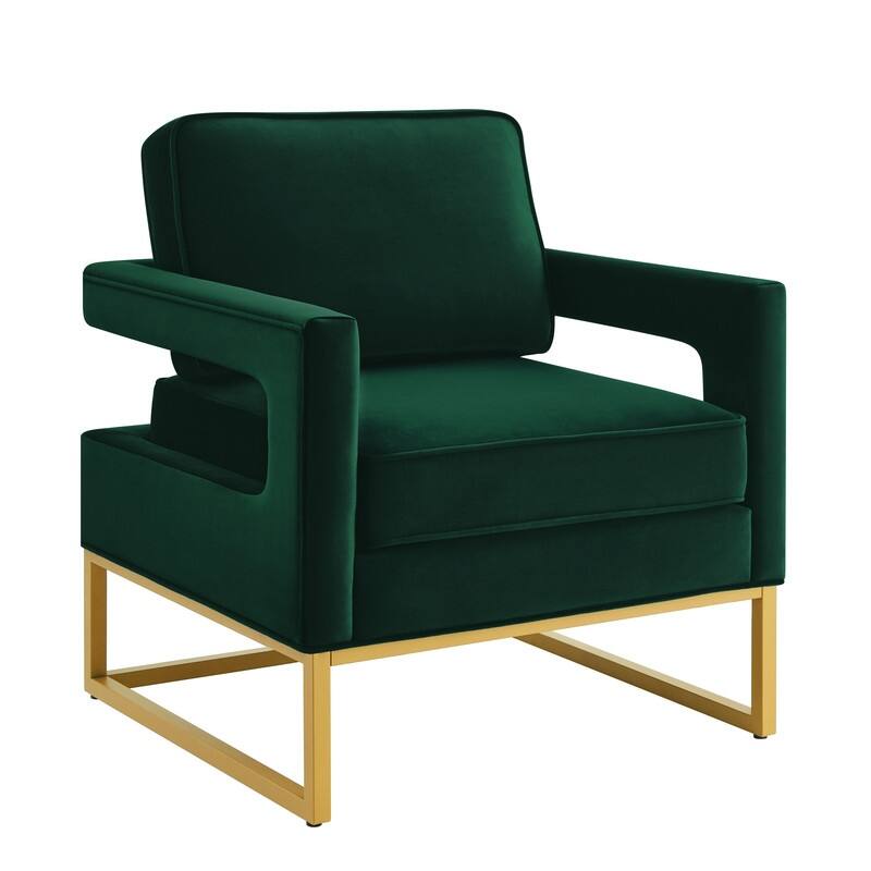 Modern Velvet Upholstered Accent Chair with Gold Metal Base