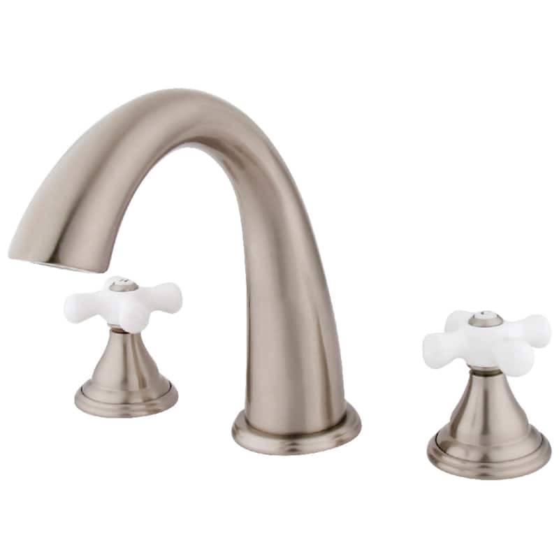 Kingston Brass Royale Deck Mounted Roman Tub Filler with Cross Handles - Brushed Nickel