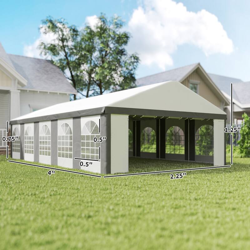 Outsunny 20' x 33' Heavy Duty Party Tent & Carport with Removable Sidewalls and Double Doors, Large Canopy Tent, Sun Shade - N/A