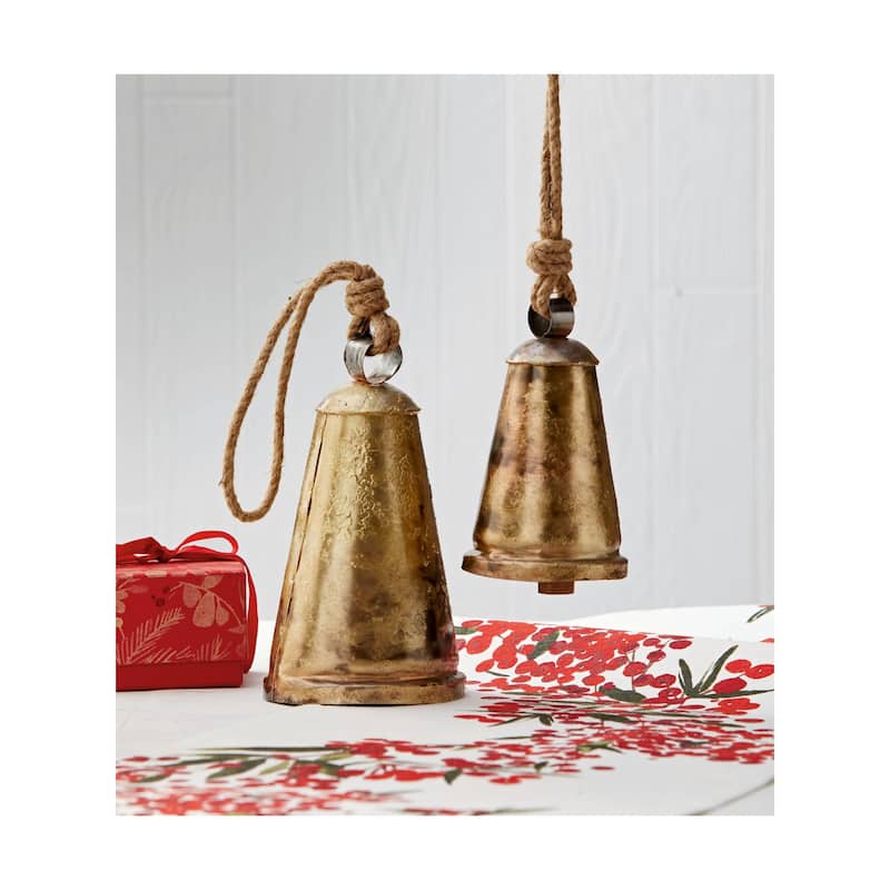 Heritage Bell Large Decorative Object - Antique Brass Gold Holiday Decor, 7.5" H x 4.5" L x 4.5" W