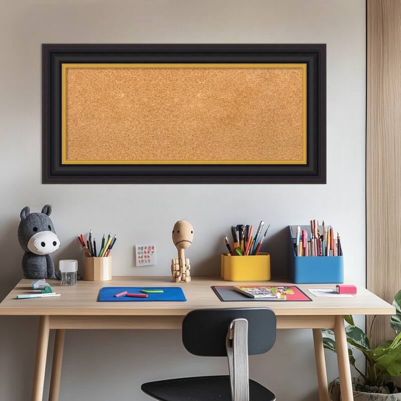 Sierra Black Brown Wood Framed Cork Board - Bulletin Board, Organization Board, Pin Board