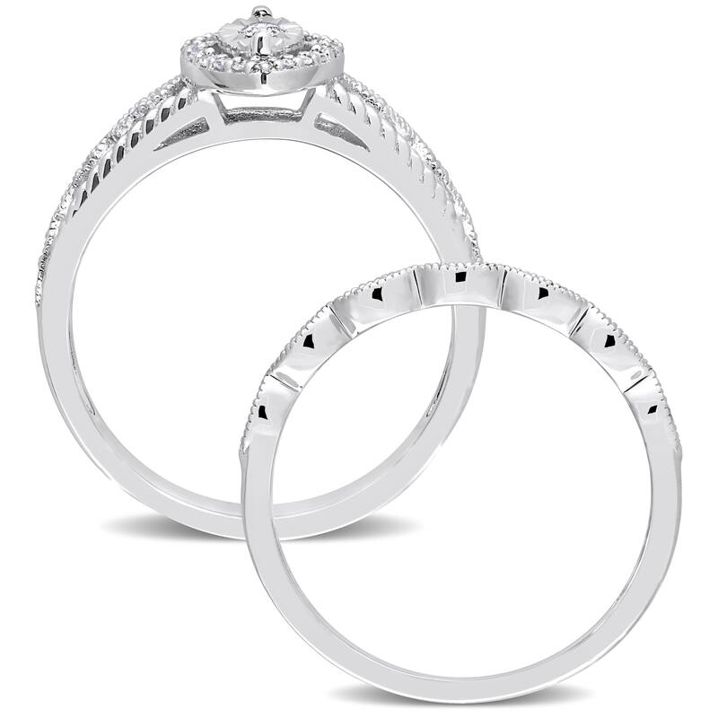 Miadora 1/5ct TDW Diamond Pear Halo Bridal Ring Set in Sterling Silver