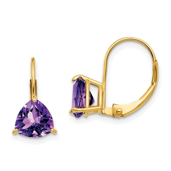 14K Yellow Gold 7mm Trillion Amethyst Leverback Earrings by Versil. Opens flyout.