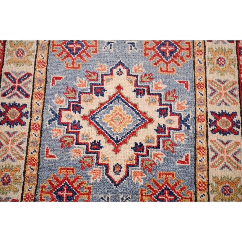 Light Blue Kazak Oriental Foyer Rug Hand-Knotted Wool Carpet - 2'1" x 2'11"