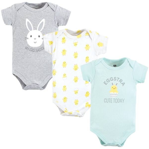 slide 1 of 1, Hudson Baby Unisex Baby Cotton Bodysuits, Eggstra Cute 0-3 Months - Eggstra Cute