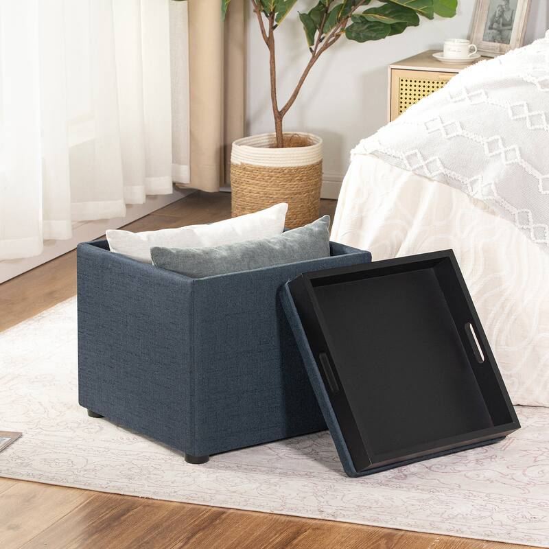 Adeco Storage Ottoman With Tray